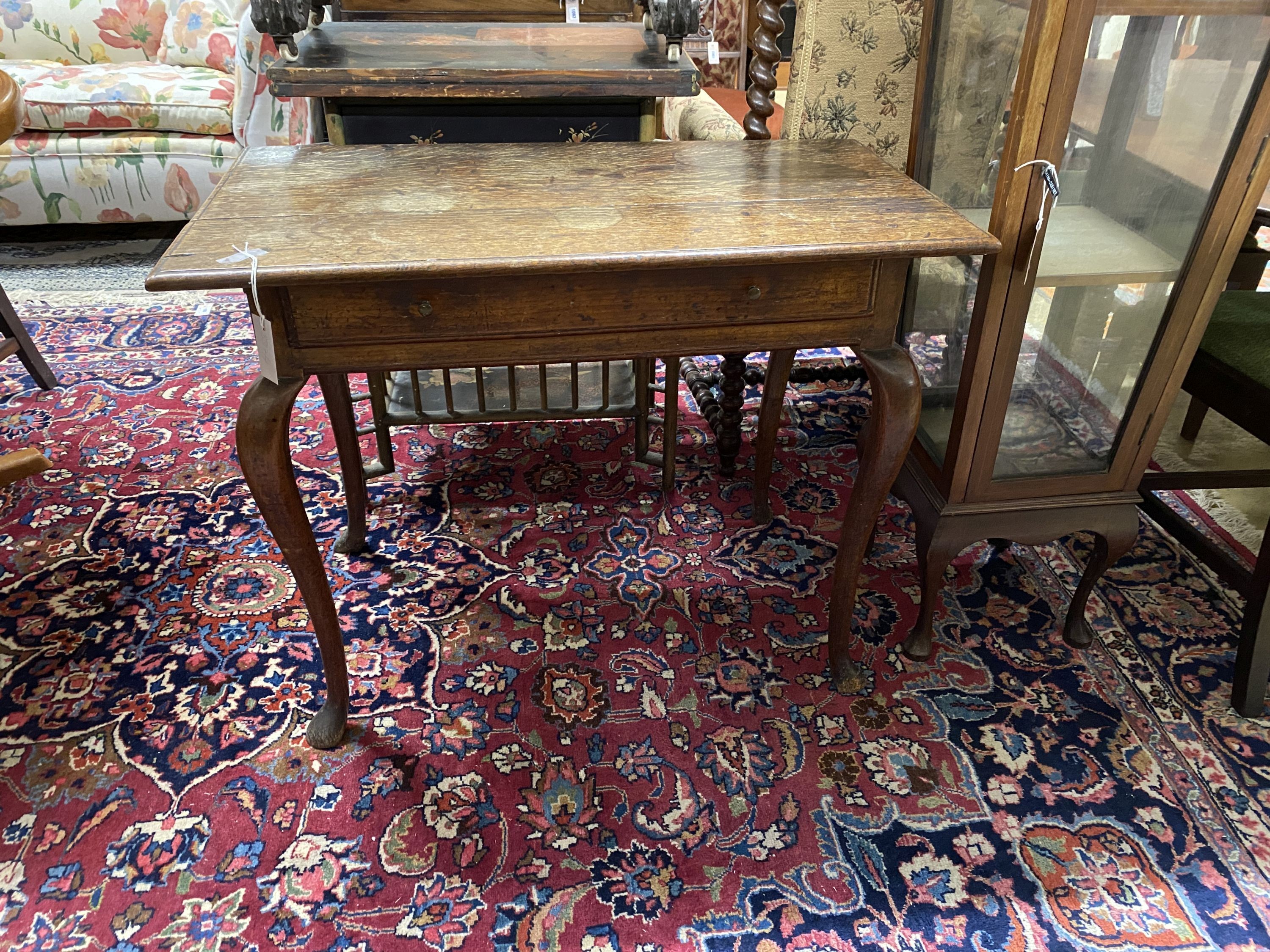 An 18th century rectangular oak side table, width 91cm, depth 50cm, height 68cm